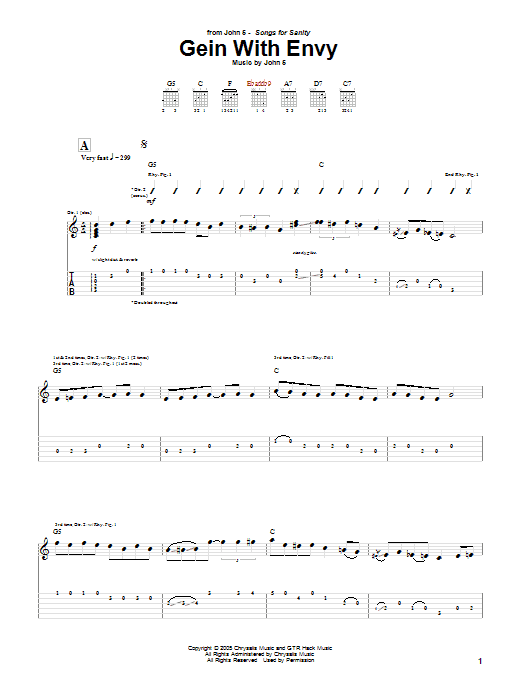 Download John 5 Gein With Envy Sheet Music and learn how to play Guitar Tab PDF digital score in minutes