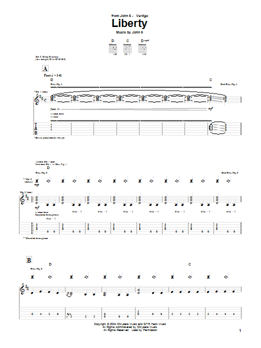 Download John 5 Liberty Sheet Music and learn how to play Guitar Tab PDF digital score in minutes