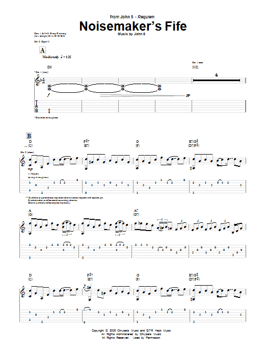 Download John 5 Noisemaker's Fife Sheet Music and learn how to play Guitar Tab PDF digital score in minutes