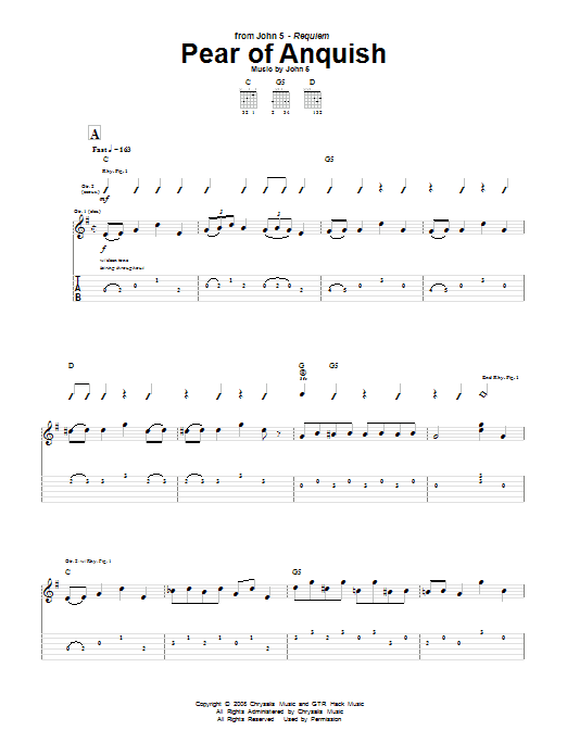 Download John 5 Pear Of Anquish Sheet Music and learn how to play Guitar Tab PDF digital score in minutes