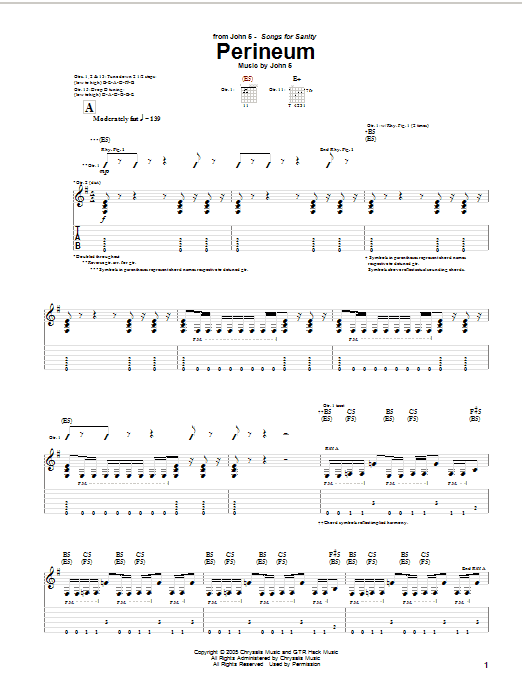 Download John 5 Perineum Sheet Music and learn how to play Guitar Tab PDF digital score in minutes