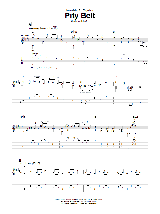 Download John 5 Pity Belt Sheet Music and learn how to play Guitar Tab PDF digital score in minutes