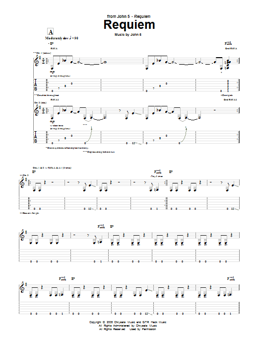 Download John 5 Requiem Sheet Music and learn how to play Guitar Tab PDF digital score in minutes