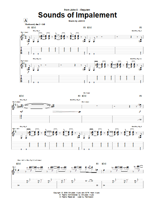 Download John 5 Sounds Of Impalement Sheet Music and learn how to play Guitar Tab PDF digital score in minutes
