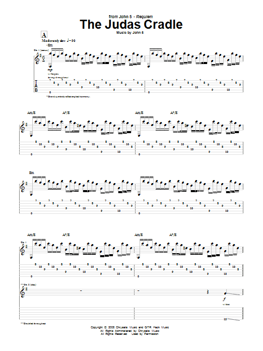 Download John 5 The Judas Cradle Sheet Music and learn how to play Guitar Tab PDF digital score in minutes