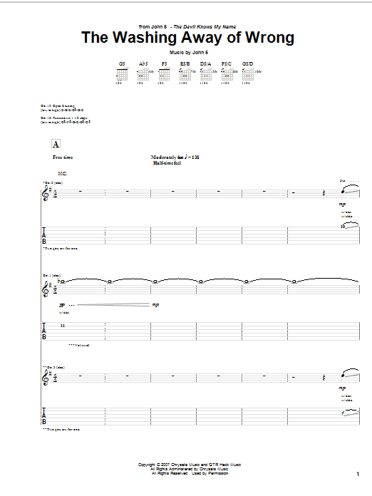 Download John 5 The Washing Away Of Wrong Sheet Music and learn how to play Guitar Tab PDF digital score in minutes