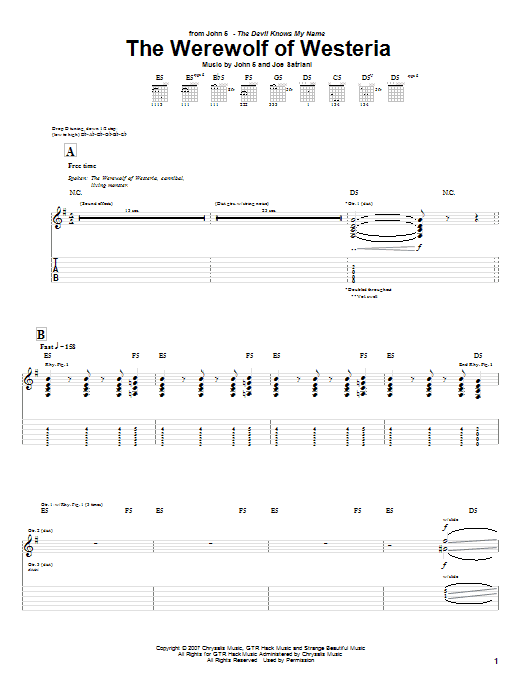 Download John 5 The Werewolf Of Westeria Sheet Music and learn how to play Guitar Tab PDF digital score in minutes