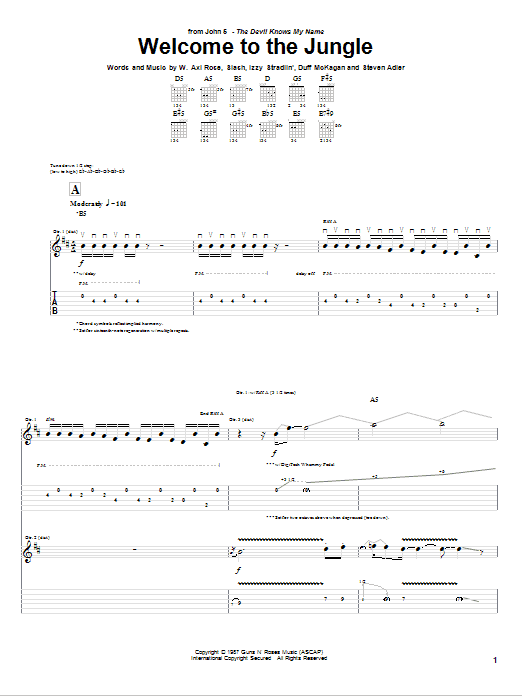 Download John 5 Welcome To The Jungle Sheet Music and learn how to play Guitar Tab PDF digital score in minutes