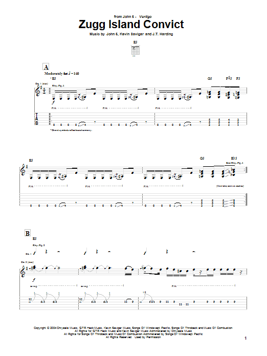 Download John 5 Zugg Island Convict Sheet Music and learn how to play Guitar Tab PDF digital score in minutes