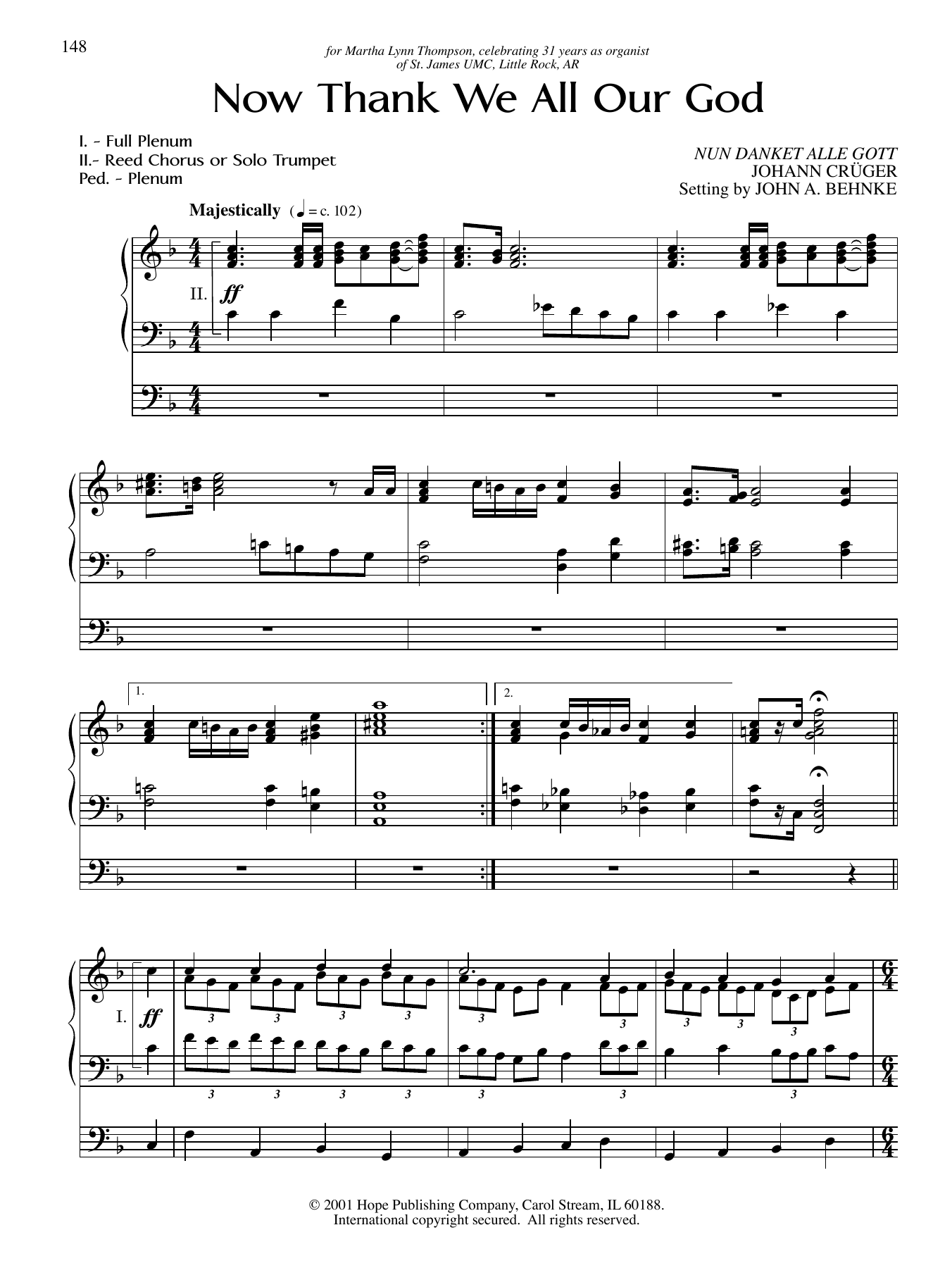 Download John A. Behnke Now Thank We All Our God Sheet Music and learn how to play Organ PDF digital score in minutes