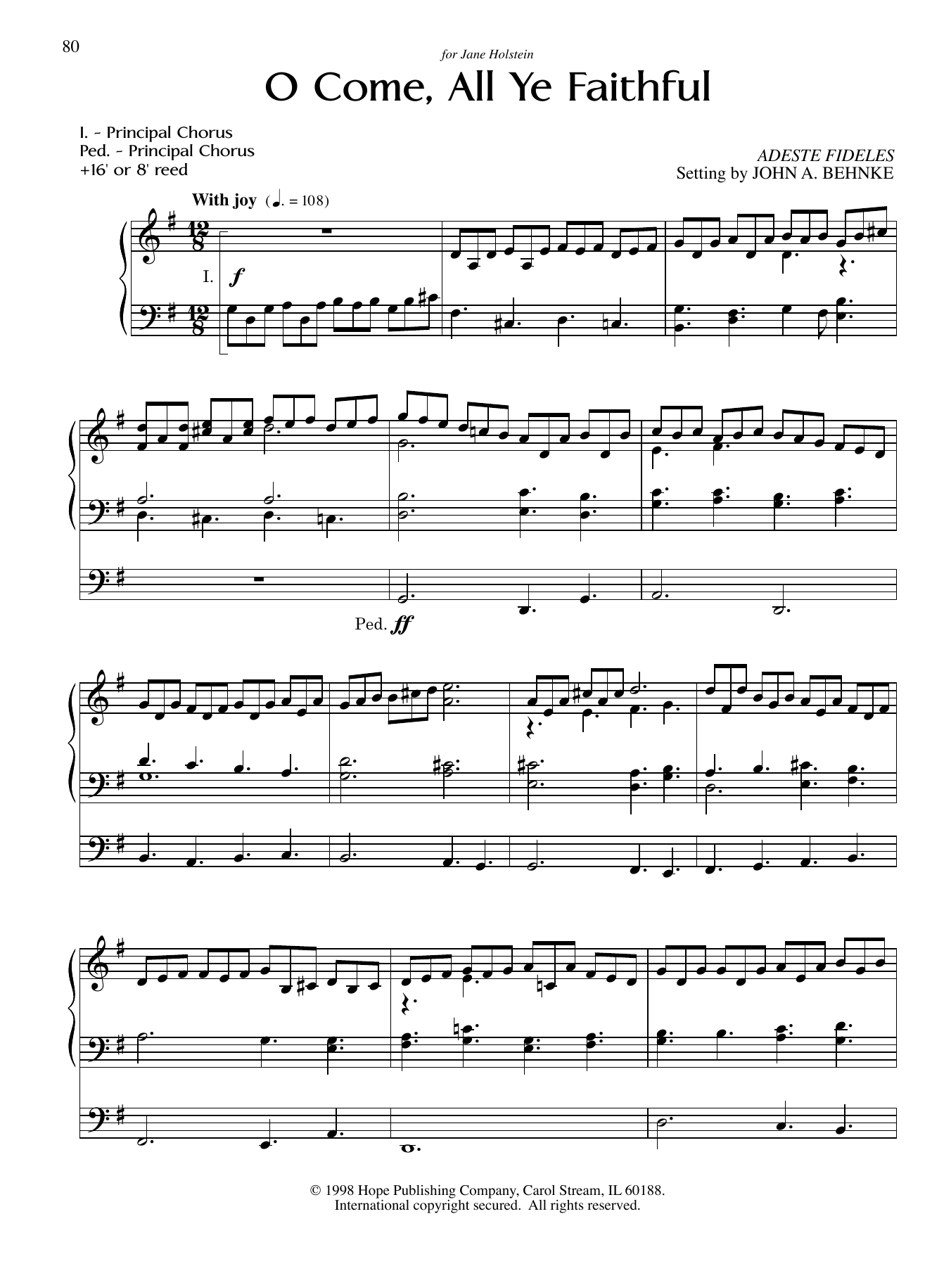 Download John A. Behnke O Come, All Ye Faithful Sheet Music and learn how to play Organ PDF digital score in minutes