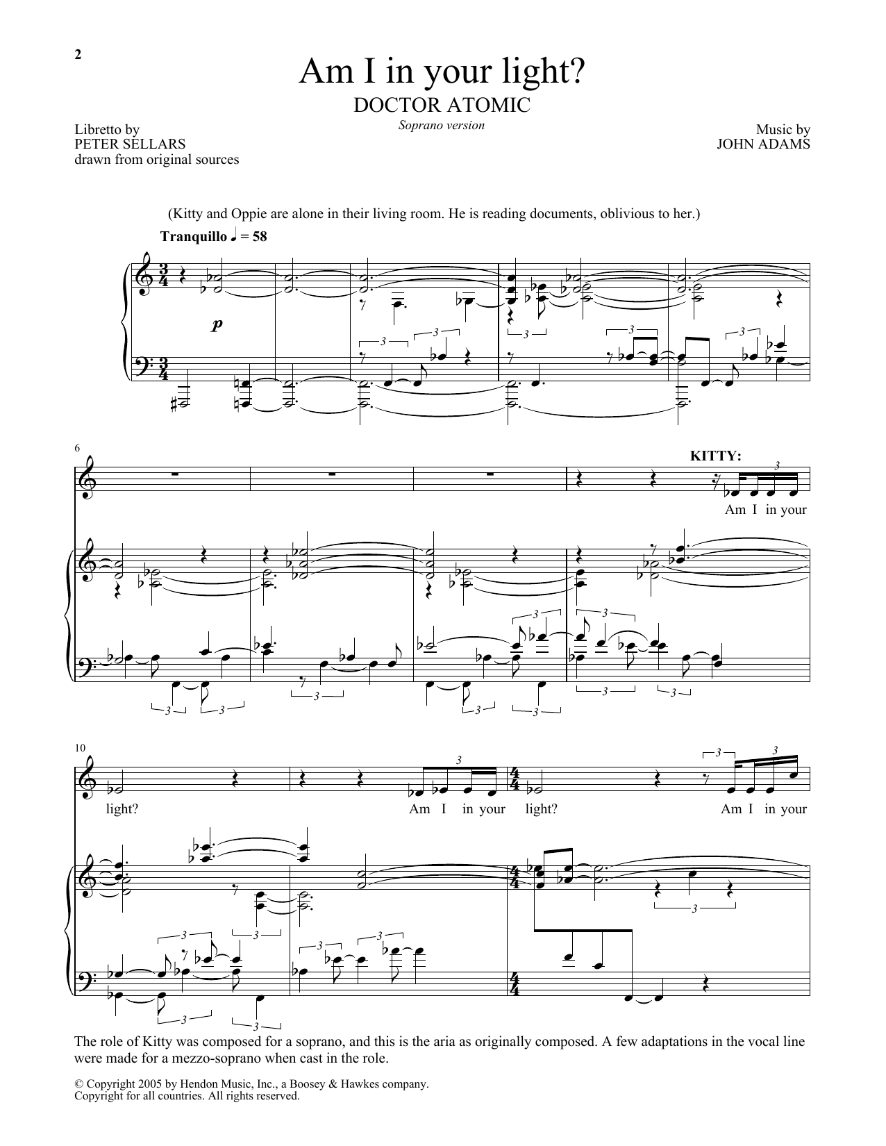 Download John Adams Am I in your light? (from Doctor Atomic) Sheet Music and learn how to play Piano & Vocal PDF digital score in minutes