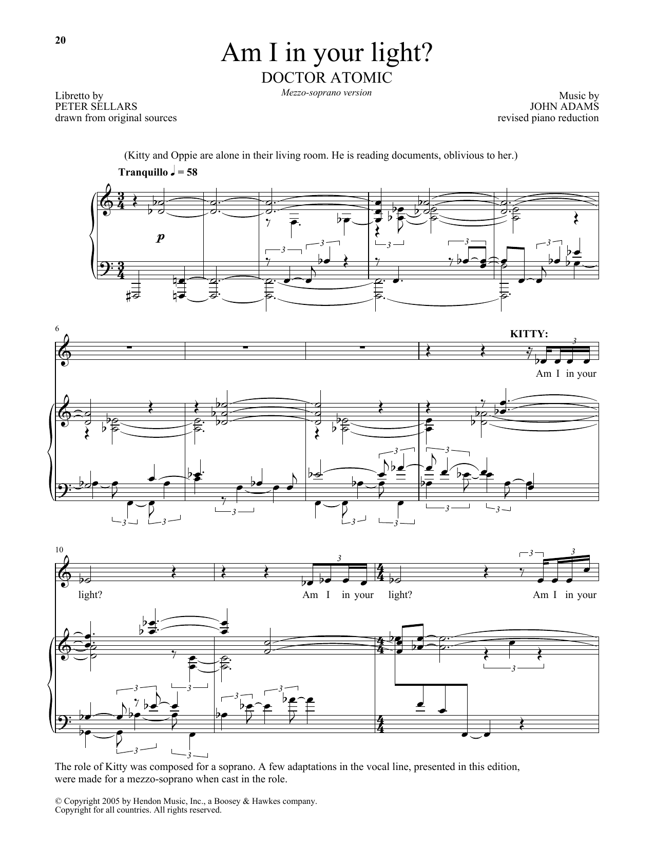 Download John Adams Am I In Your Light? Sheet Music and learn how to play Piano & Vocal PDF digital score in minutes