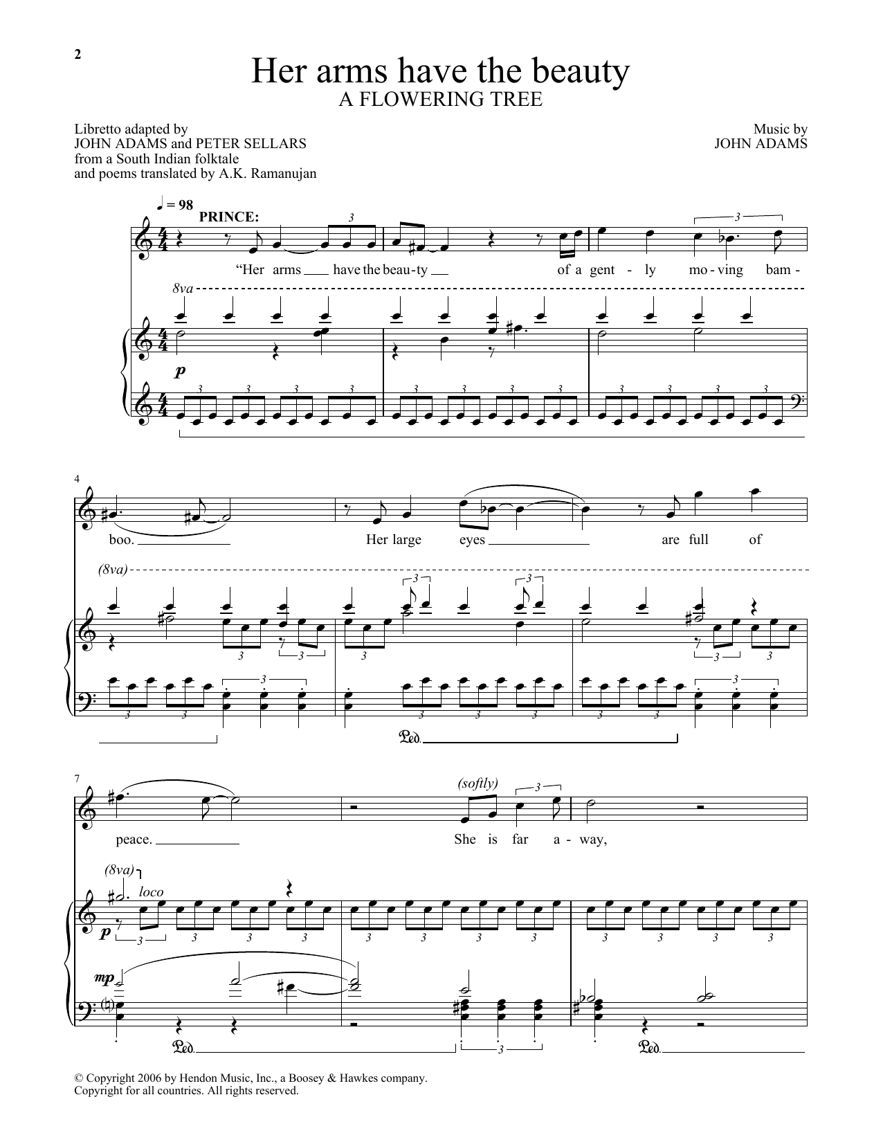 Download John Adams Her arms have the beauty (from A Flowering Tree) Sheet Music and learn how to play Piano & Vocal PDF digital score in minutes
