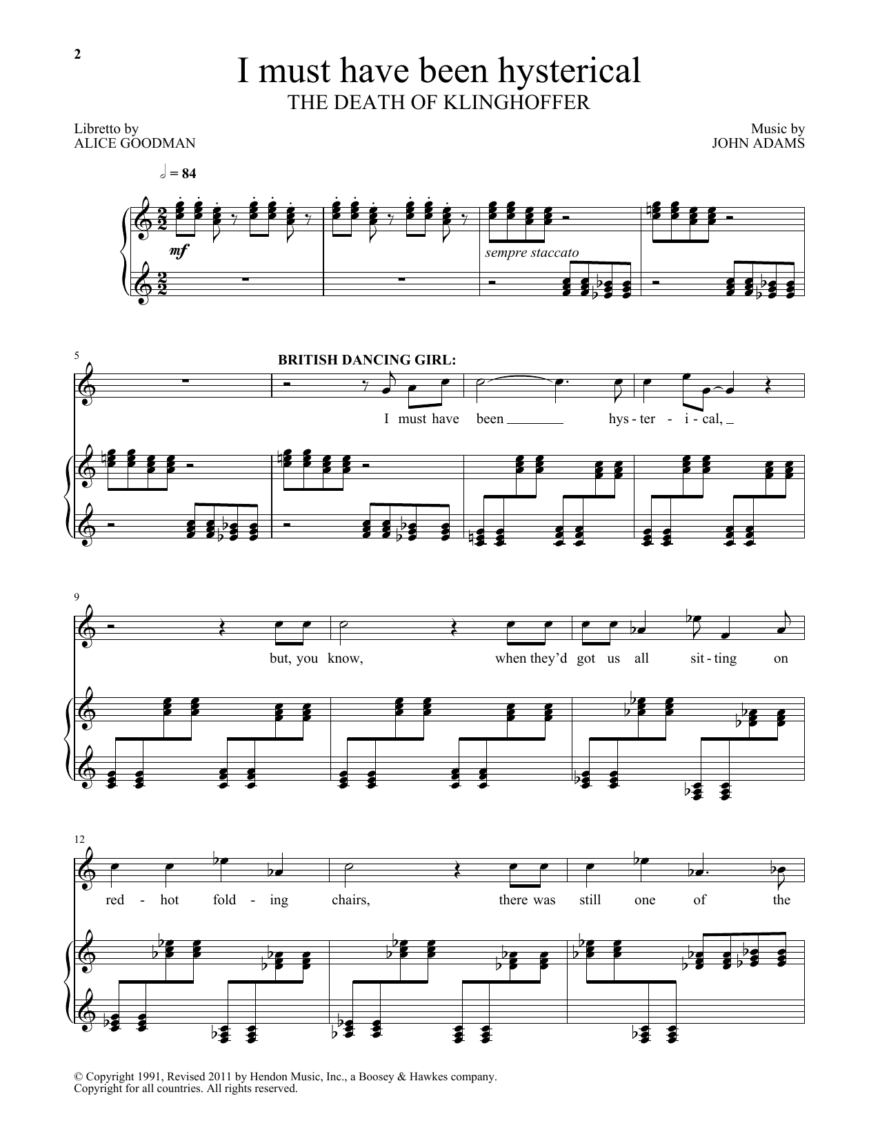 Download John Adams I must have been hysterical (from The Death Of Klinghoffer) Sheet Music and learn how to play Piano & Vocal PDF digital score in minutes