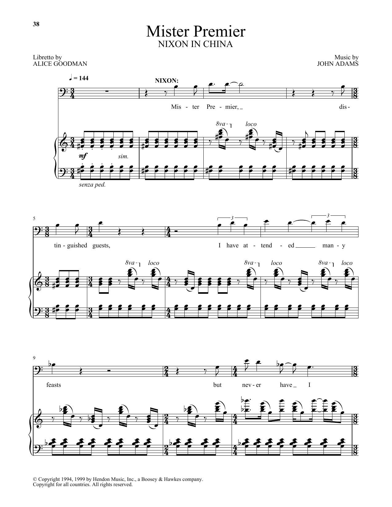 Download John Adams Mister Premier (from Nixon In China) Sheet Music and learn how to play Piano & Vocal PDF digital score in minutes