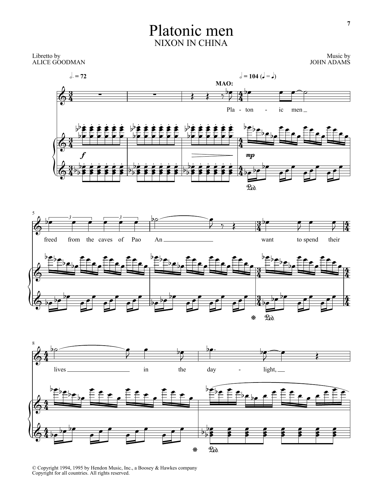 Download John Adams Platonic men (from Nixon In China) Sheet Music and learn how to play Piano & Vocal PDF digital score in minutes