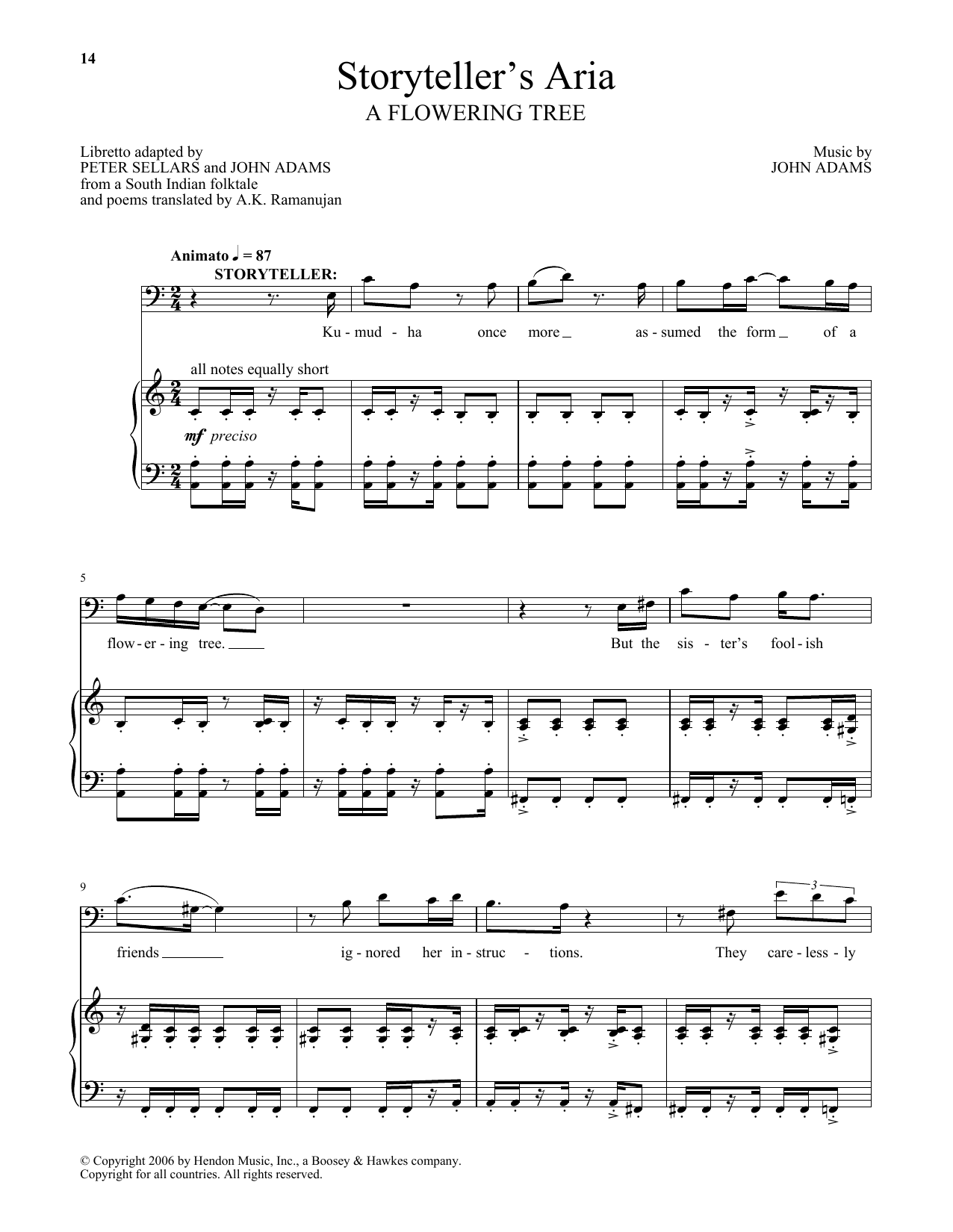 Download John Adams Storyteller's Aria (from A Flowering Tree) Sheet Music and learn how to play Piano & Vocal PDF digital score in minutes