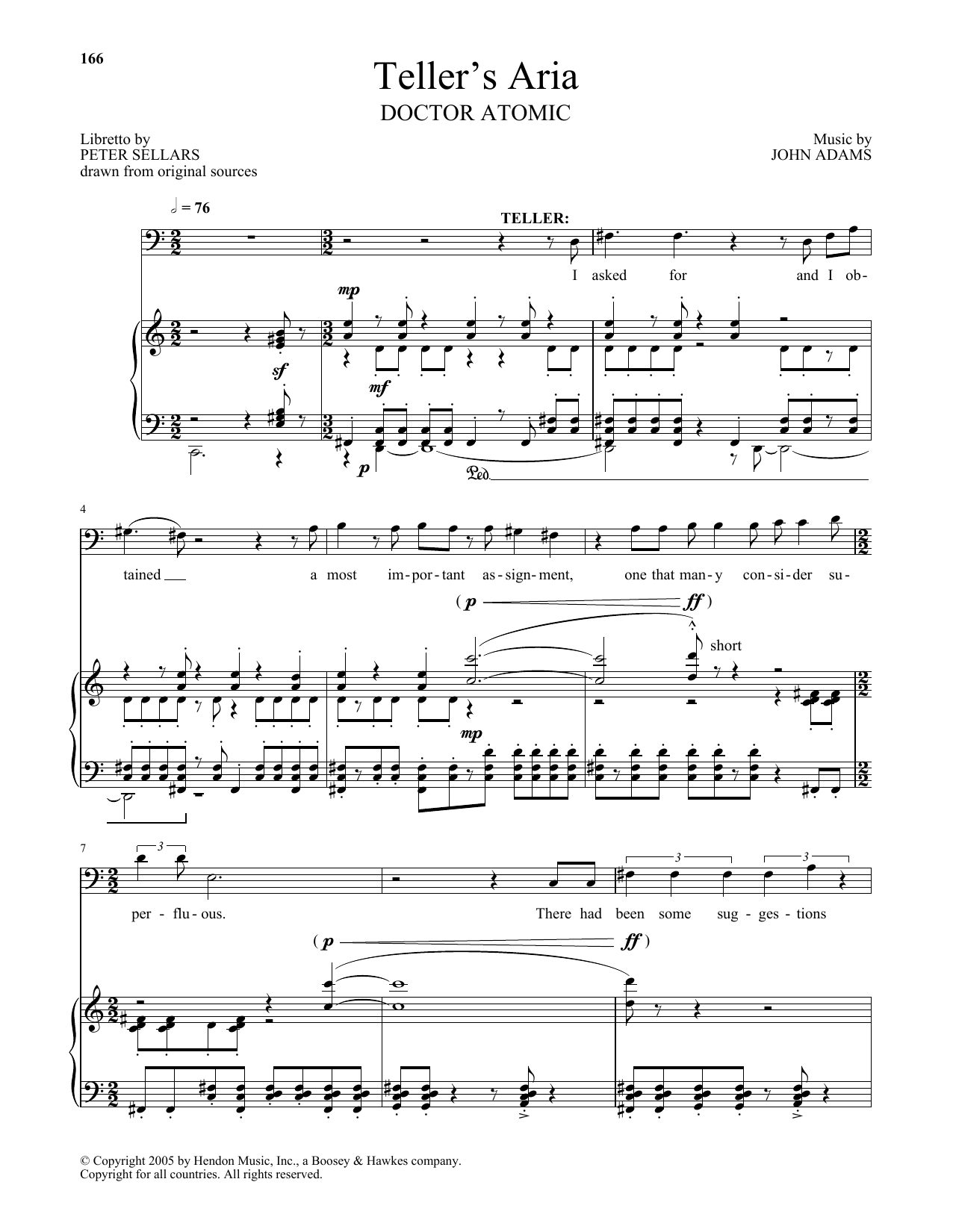 Download John Adams Teller's Aria (from Doctor Atomic) Sheet Music and learn how to play Piano & Vocal PDF digital score in minutes