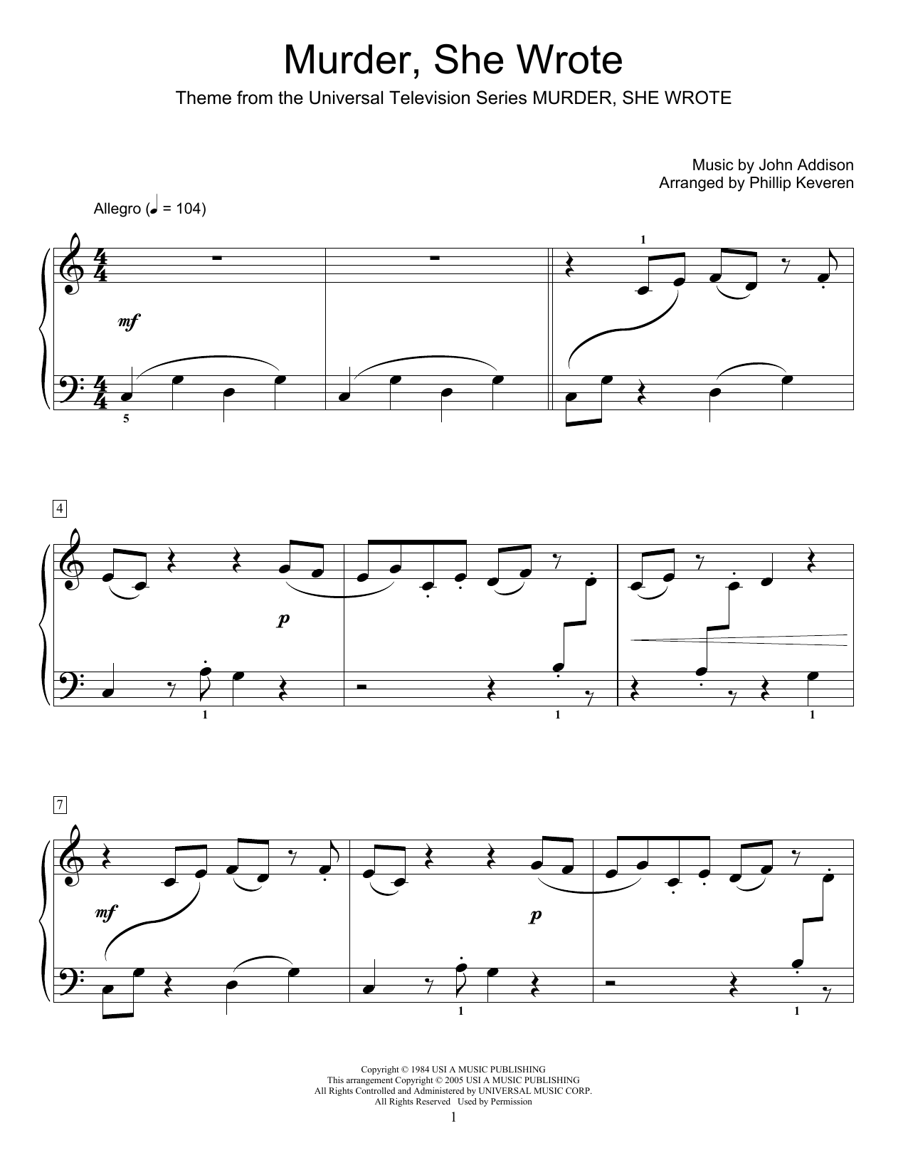 Download Phillip Keveren Murder, She Wrote Sheet Music and learn how to play Easy Piano PDF digital score in minutes