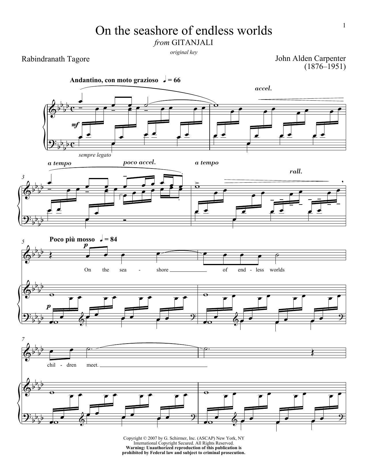 Download John Alden Carpenter On The Seashore Of Endless Worlds Sheet Music and learn how to play Piano & Vocal PDF digital score in minutes