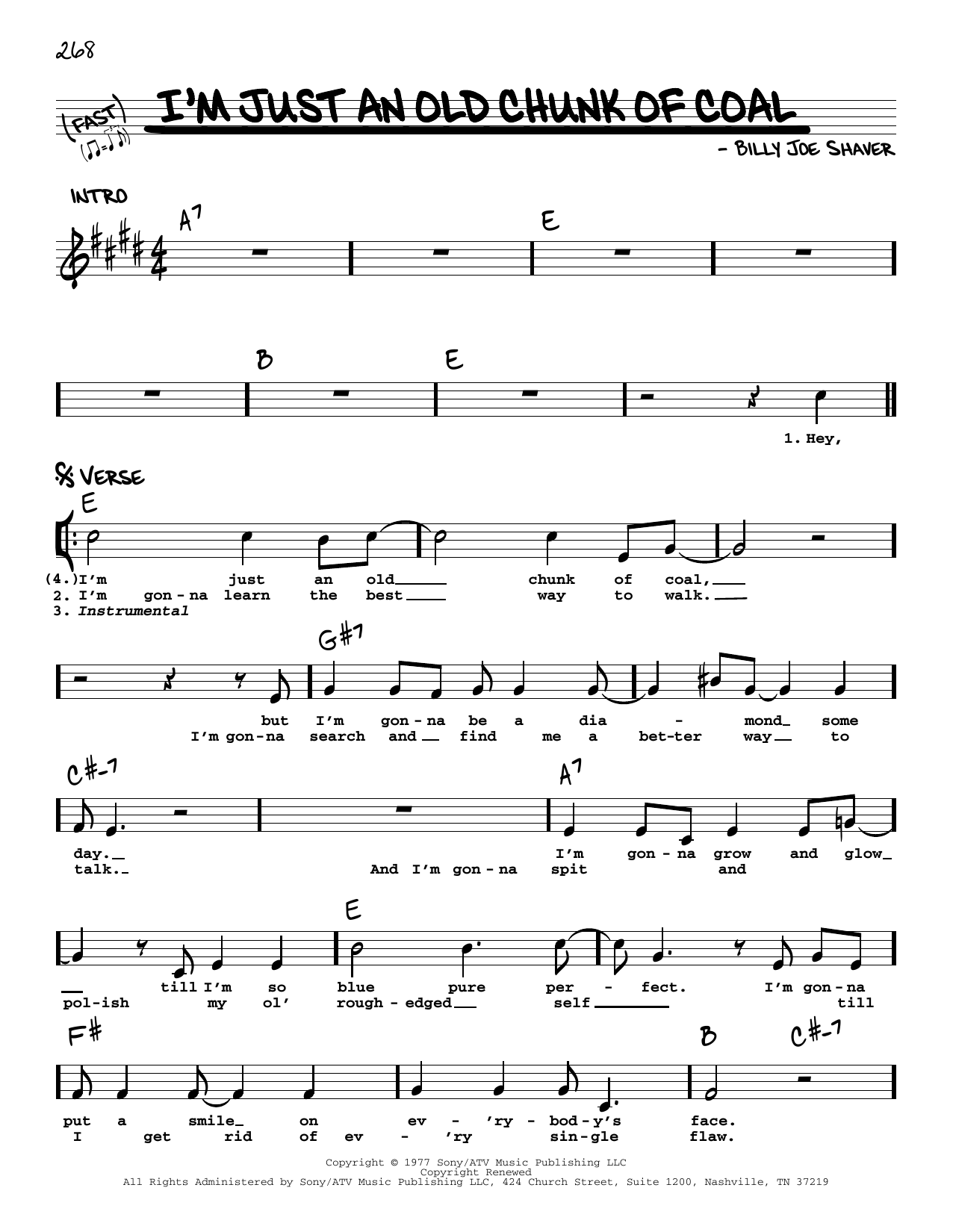 Download John Anderson I'm Just An Old Chunk Of Coal Sheet Music and learn how to play Real Book – Melody, Lyrics & Chords PDF digital score in minutes
