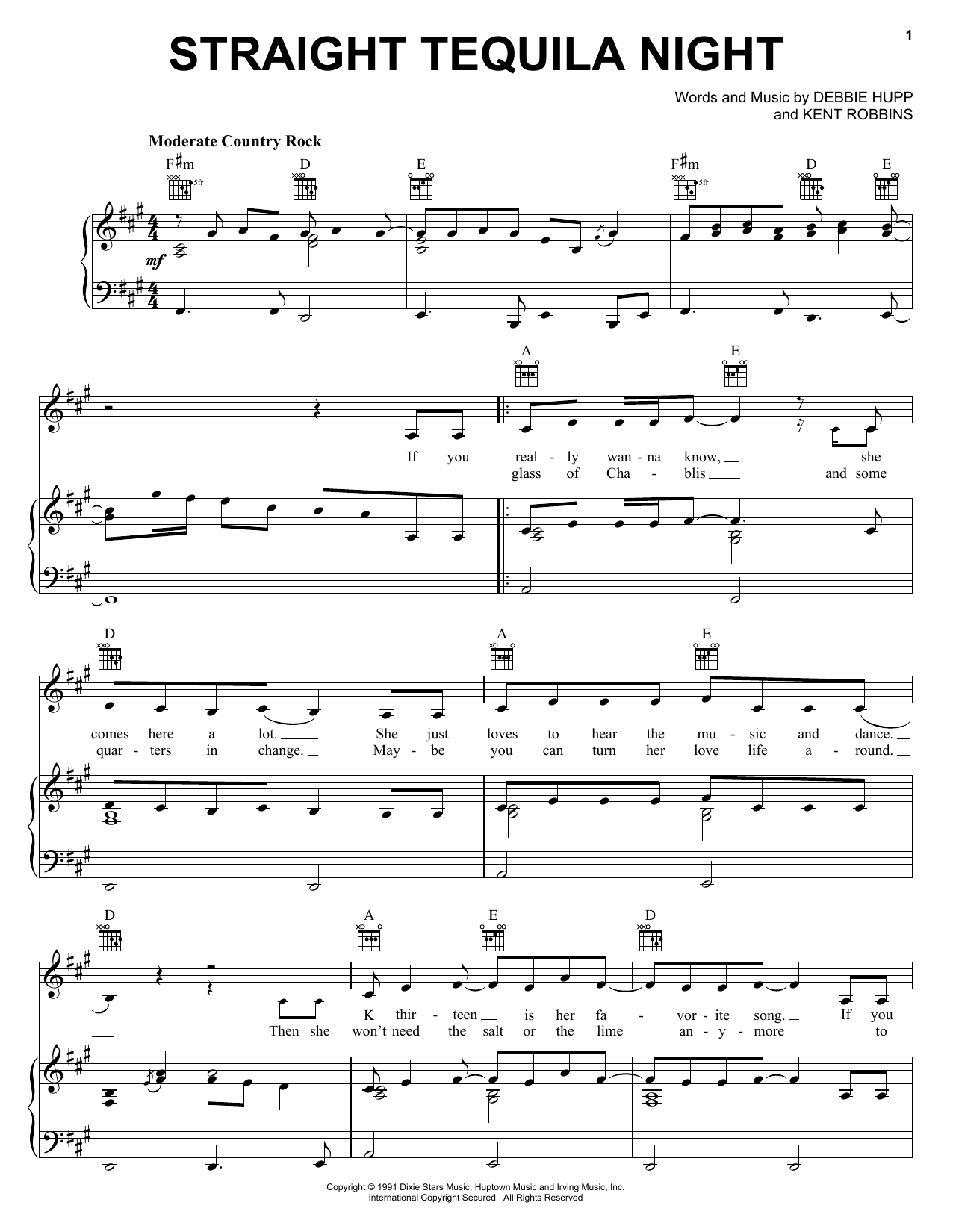 Download John Anderson Straight Tequila Night Sheet Music and learn how to play Piano, Vocal & Guitar (Right-Hand Melody) PDF digital score in minutes