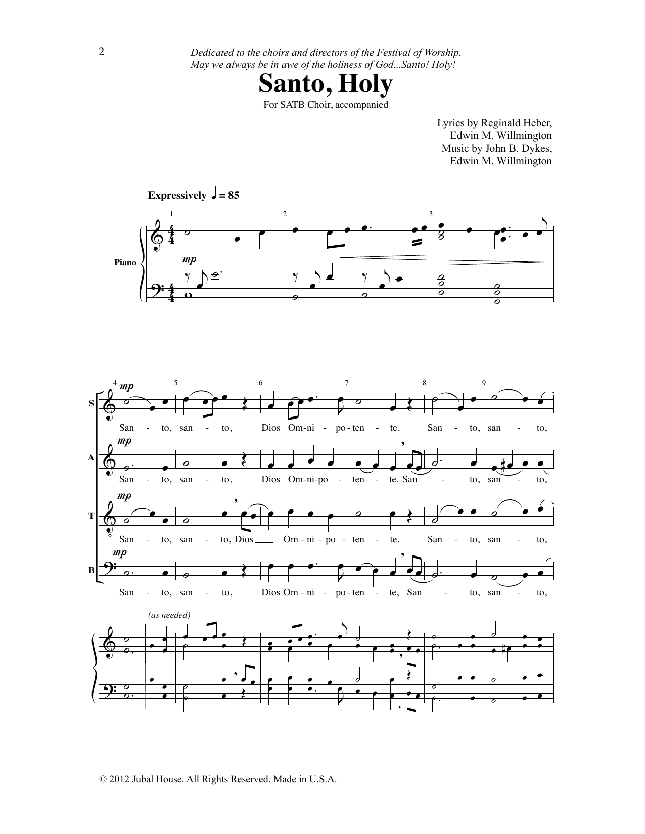 Download John B. Dykes & Edwin M. Willmington Santo, Holy Sheet Music and learn how to play SATB Choir PDF digital score in minutes