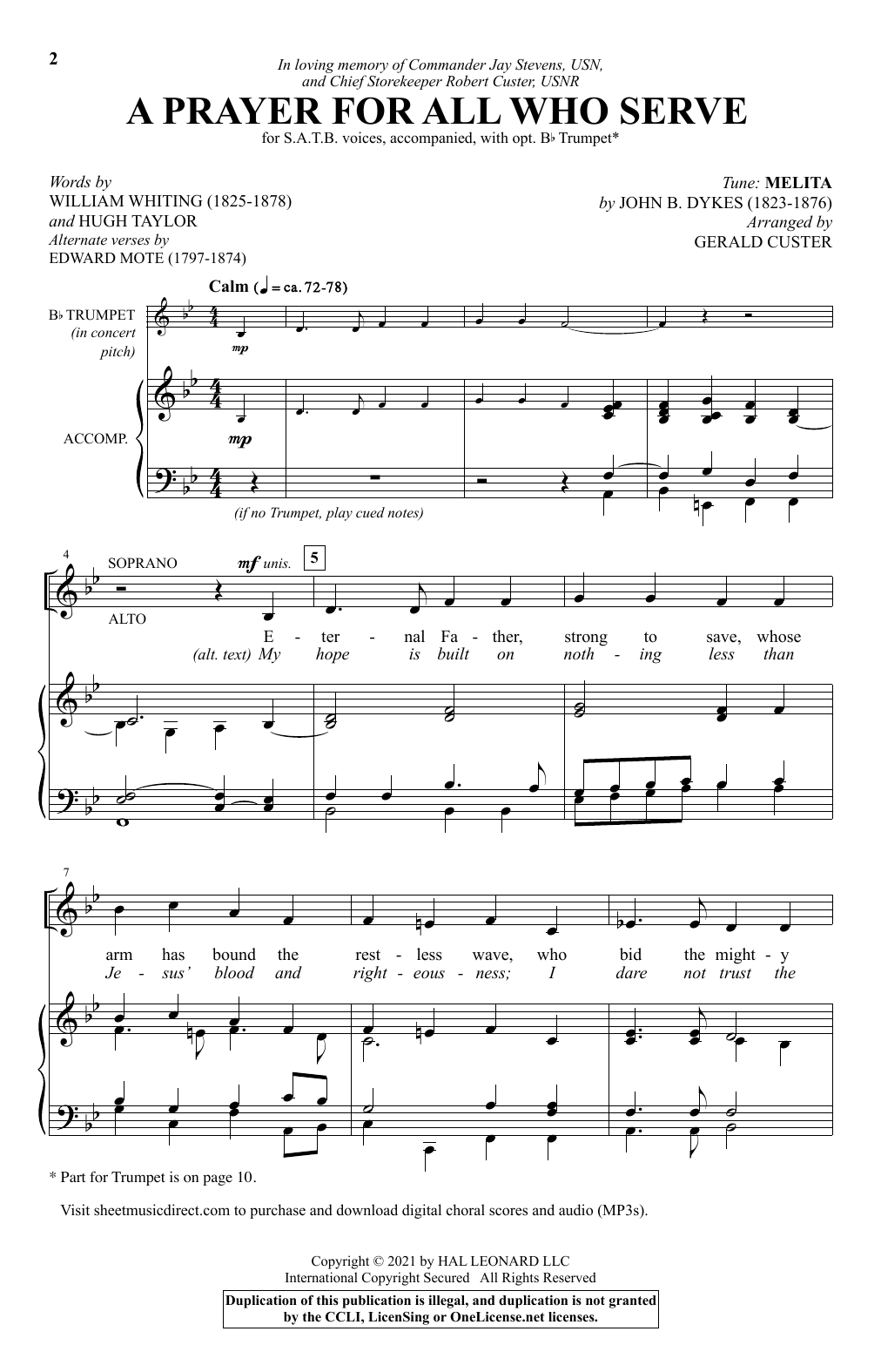 Download John B. Dykes A Prayer For All Who Serve (arr. Gerald Custer) Sheet Music and learn how to play SATB Choir PDF digital score in minutes