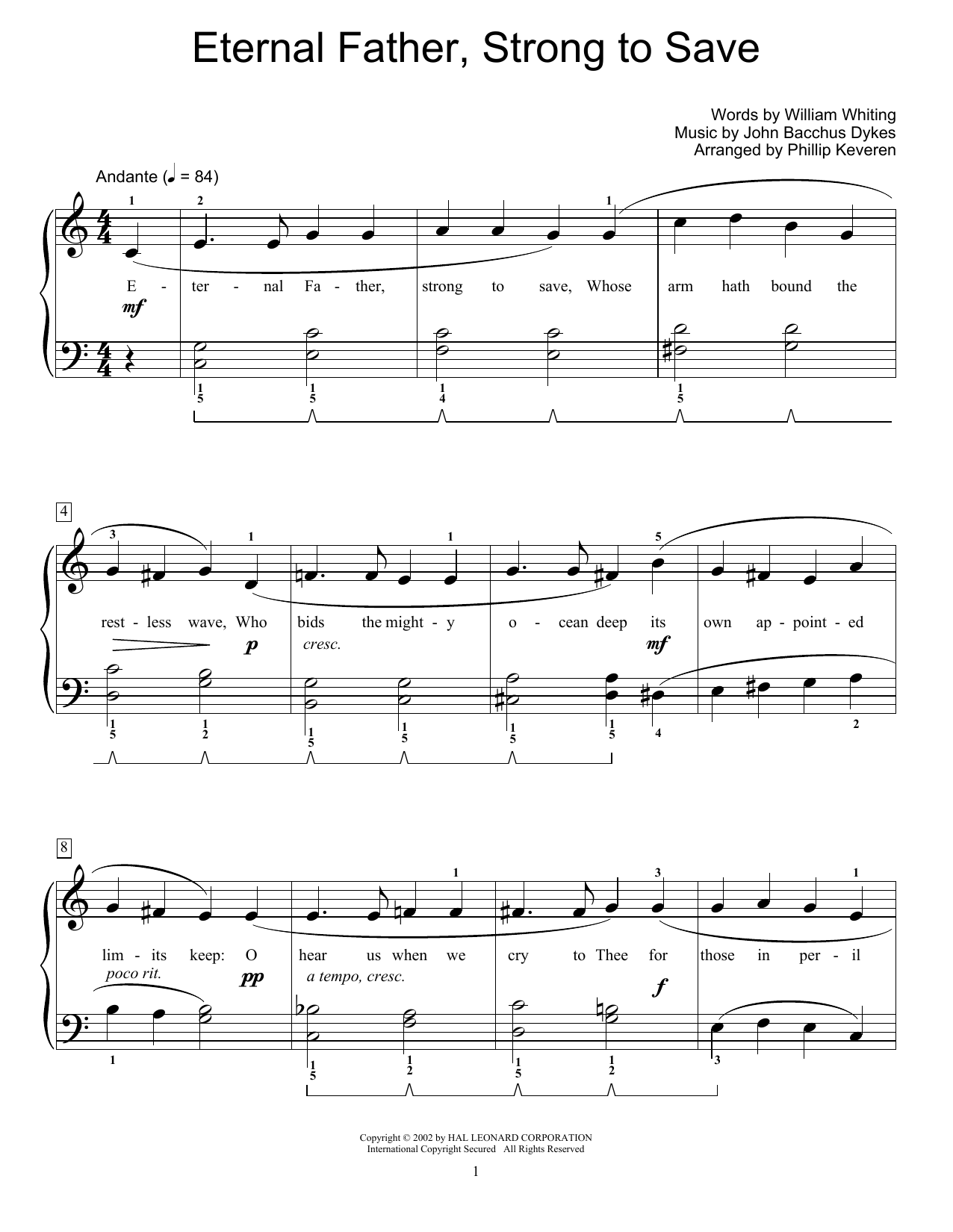 Download John Bacchus Dykes Eternal Father, Strong To Save Sheet Music and learn how to play Educational Piano PDF digital score in minutes