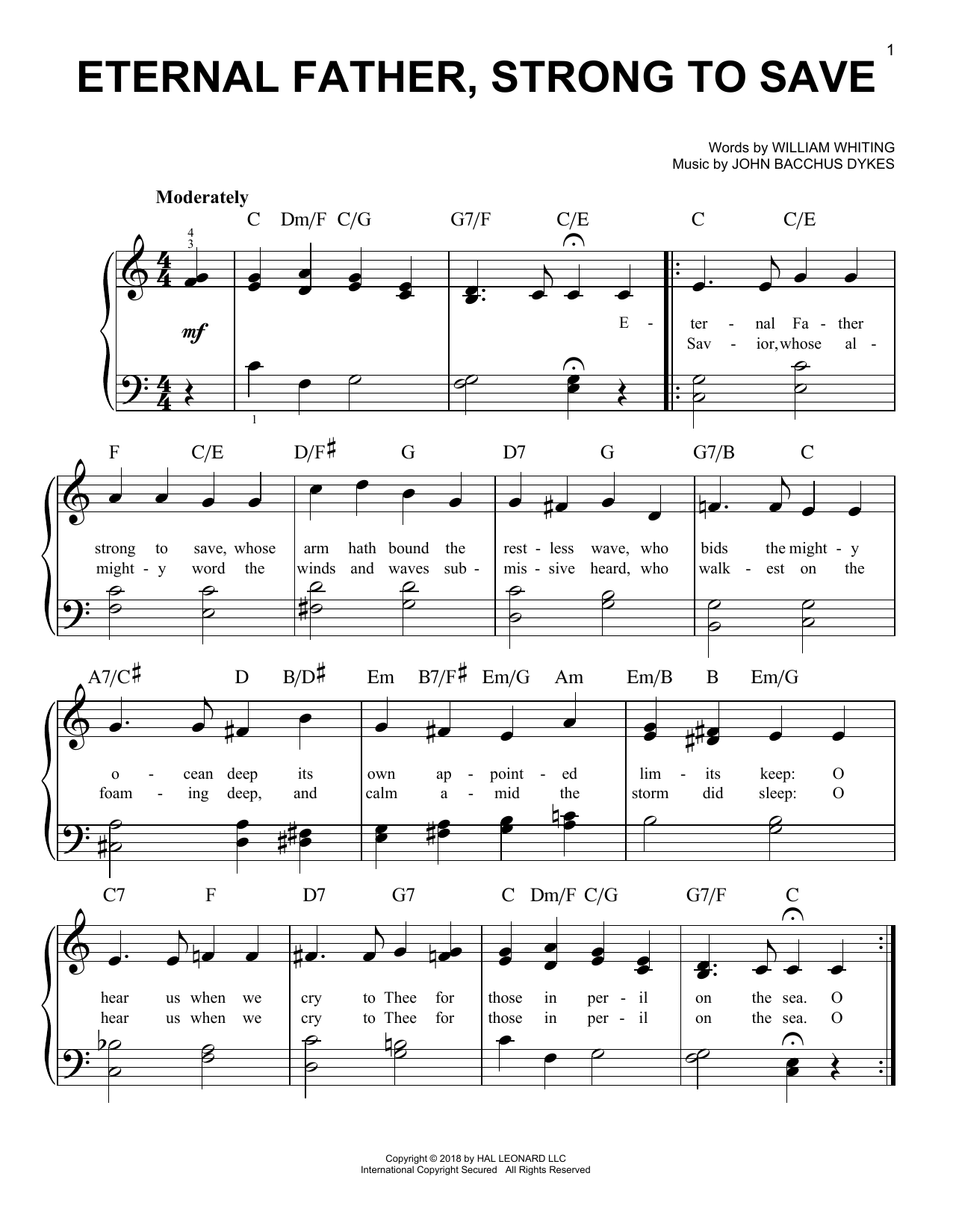 Download John Bacchus Dykes Eternal Father, Strong To Save Sheet Music and learn how to play Easy Piano PDF digital score in minutes