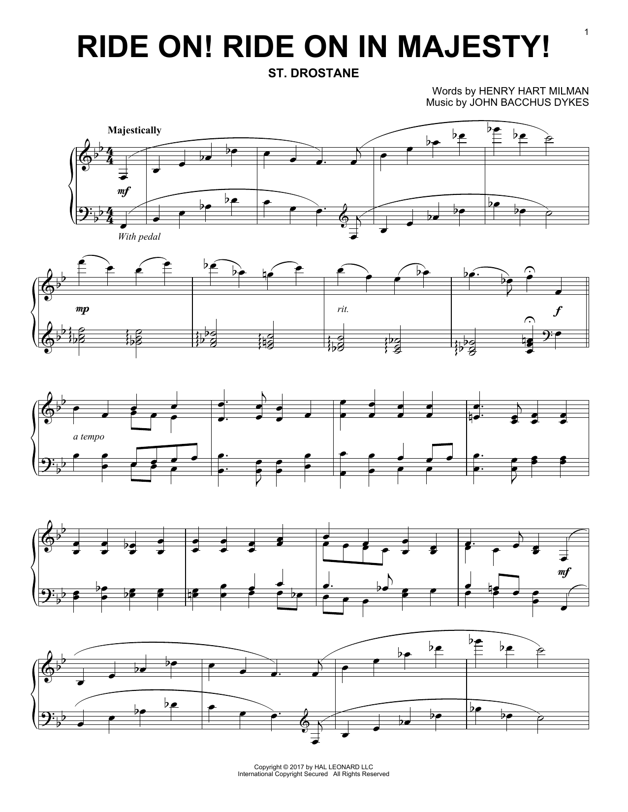 Download John Bacchus Dykes Ride On! Ride On In Majesty! Sheet Music and learn how to play Piano PDF digital score in minutes