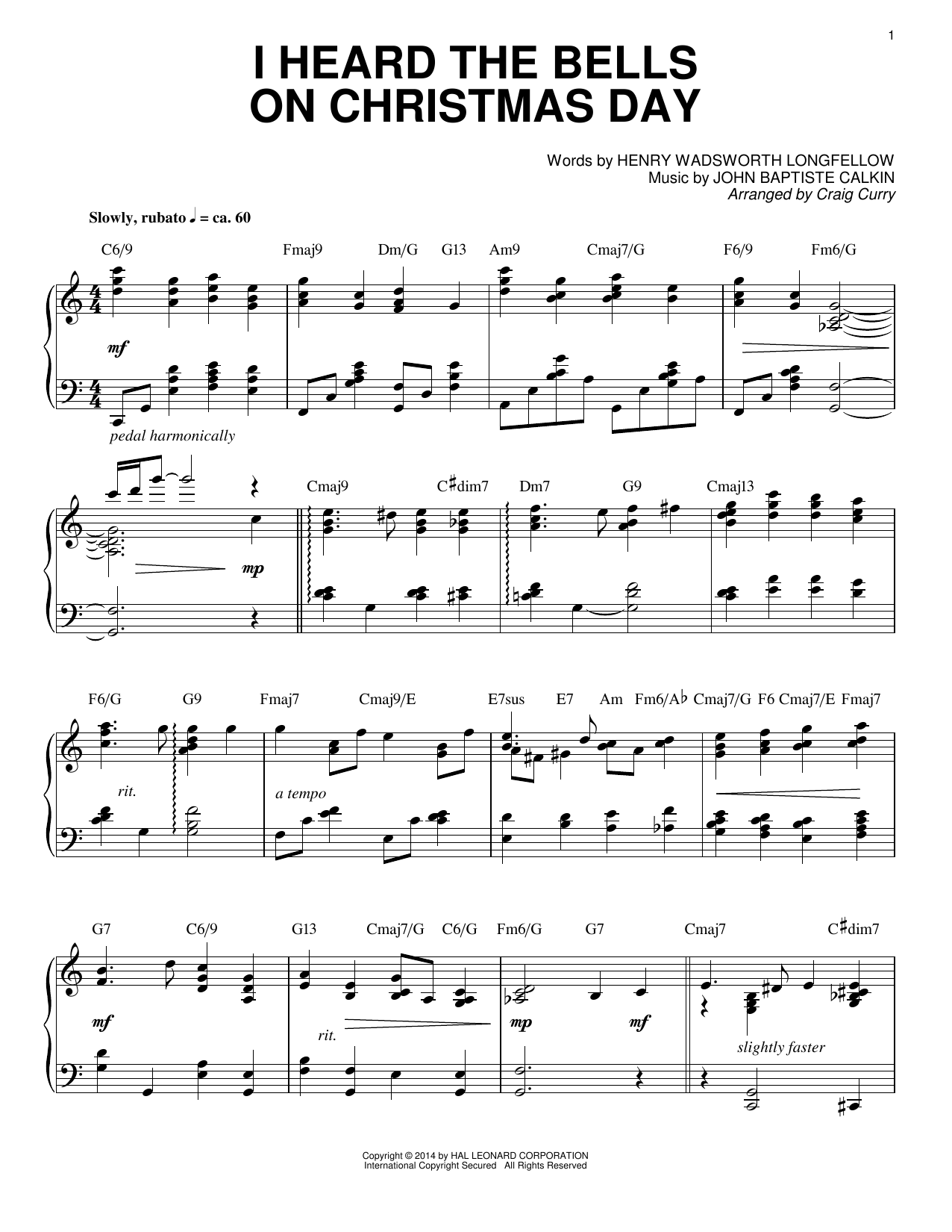 Download Craig Curry I Heard The Bells On Christmas Day Sheet Music and learn how to play Piano PDF digital score in minutes