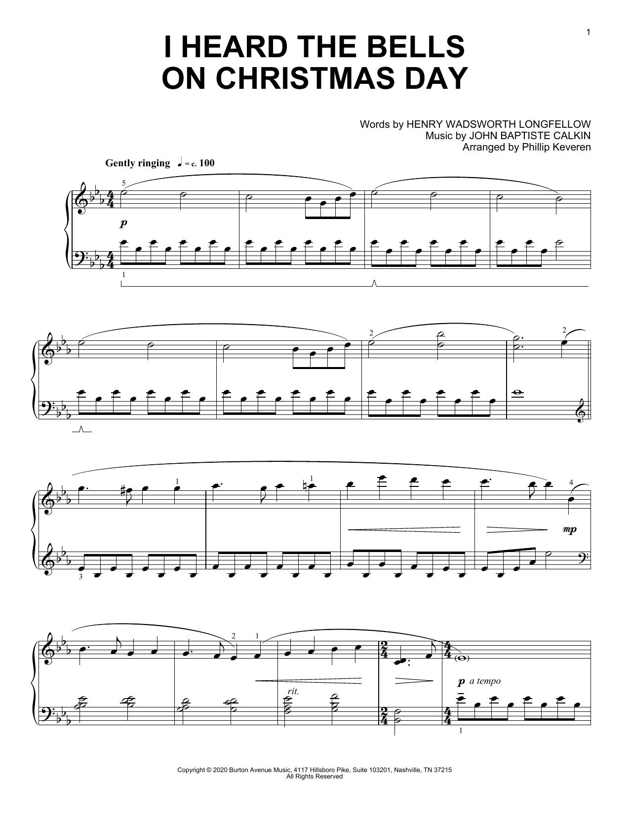 Download John Baptiste Calkin I Heard The Bells On Christmas Day (arr. Phillip Keveren) Sheet Music and learn how to play Piano Solo PDF digital score in minutes