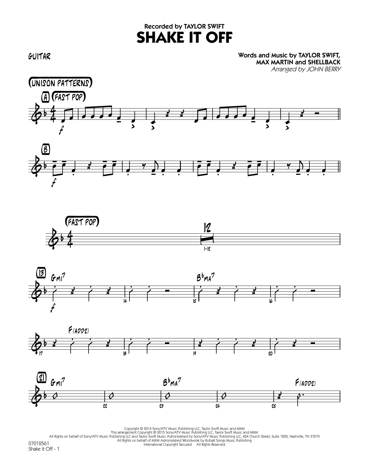 Download John Berry Shake It Off - Guitar Sheet Music and learn how to play Jazz Ensemble PDF digital score in minutes