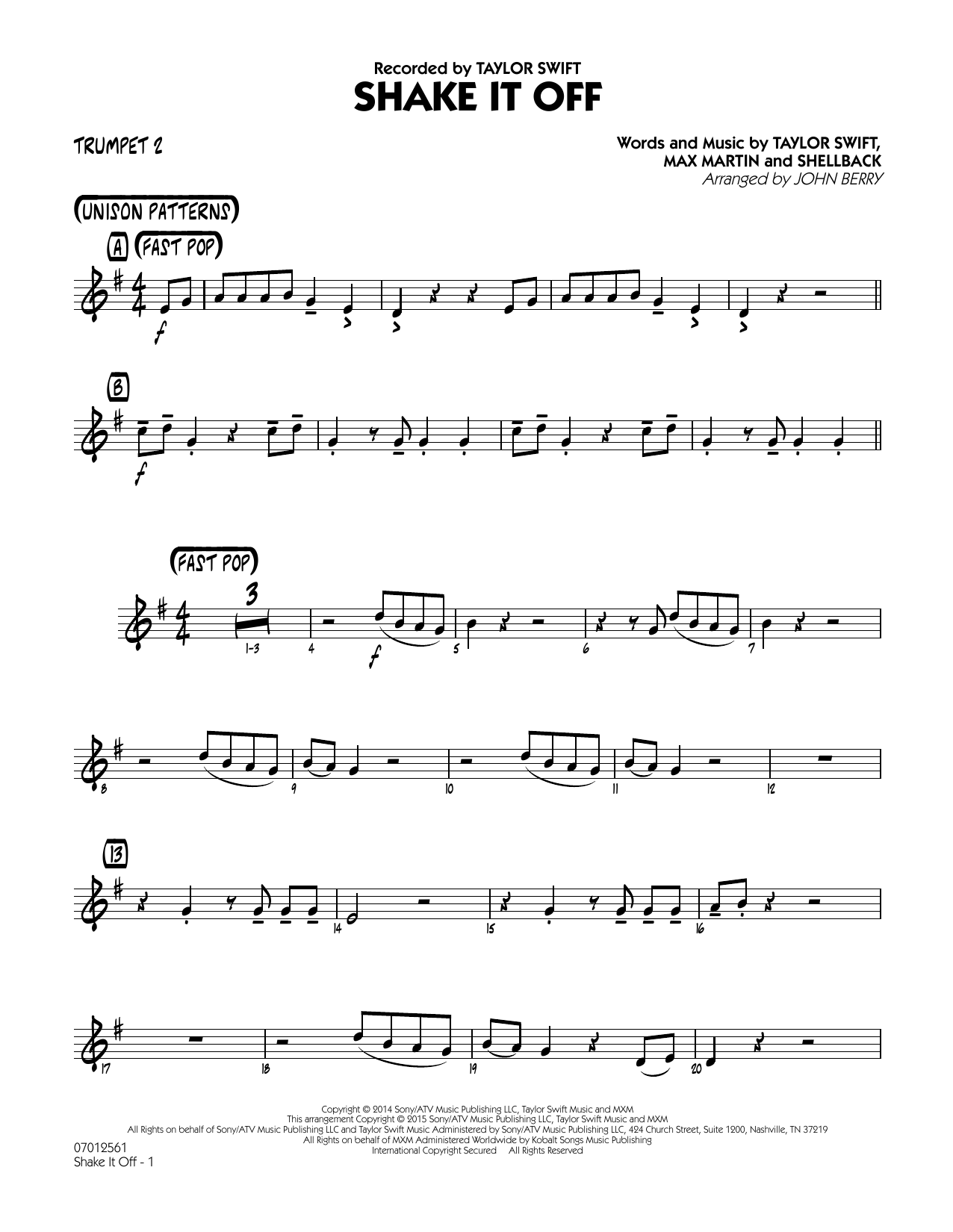 Download John Berry Shake It Off - Trumpet 2 Sheet Music and learn how to play Jazz Ensemble PDF digital score in minutes