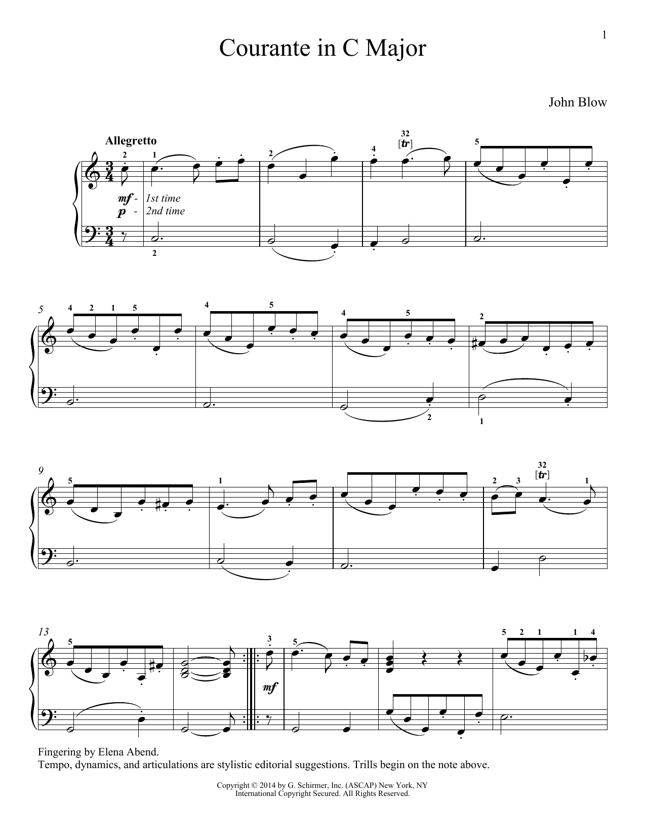 Download John Blow Courante Sheet Music and learn how to play Piano Solo PDF digital score in minutes