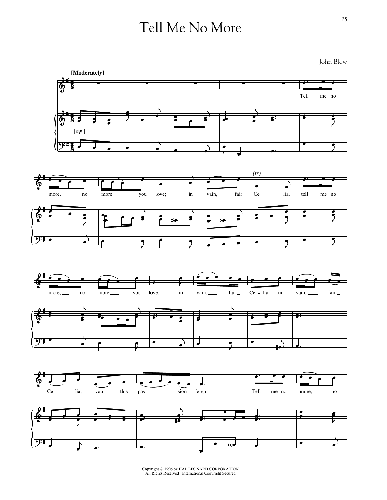 Download John Blow Tell Me No More Sheet Music and learn how to play Piano & Vocal PDF digital score in minutes