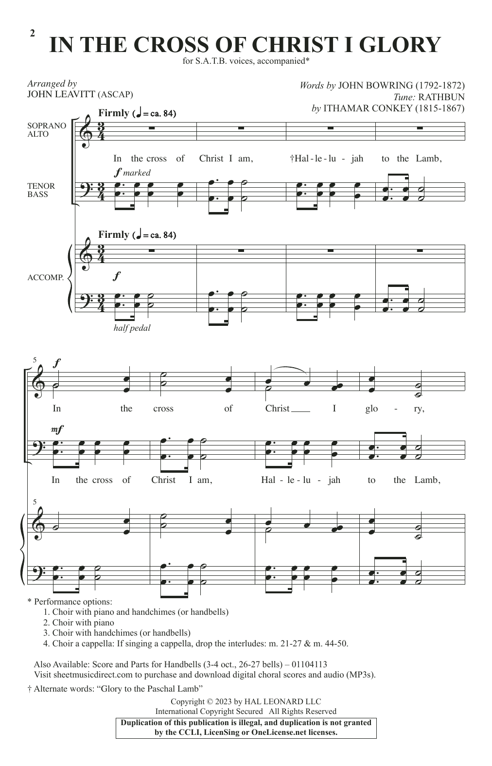 Download John Bowring In The Cross Of Christ I Glory (arr. John Leavitt) Sheet Music and learn how to play SATB Choir PDF digital score in minutes