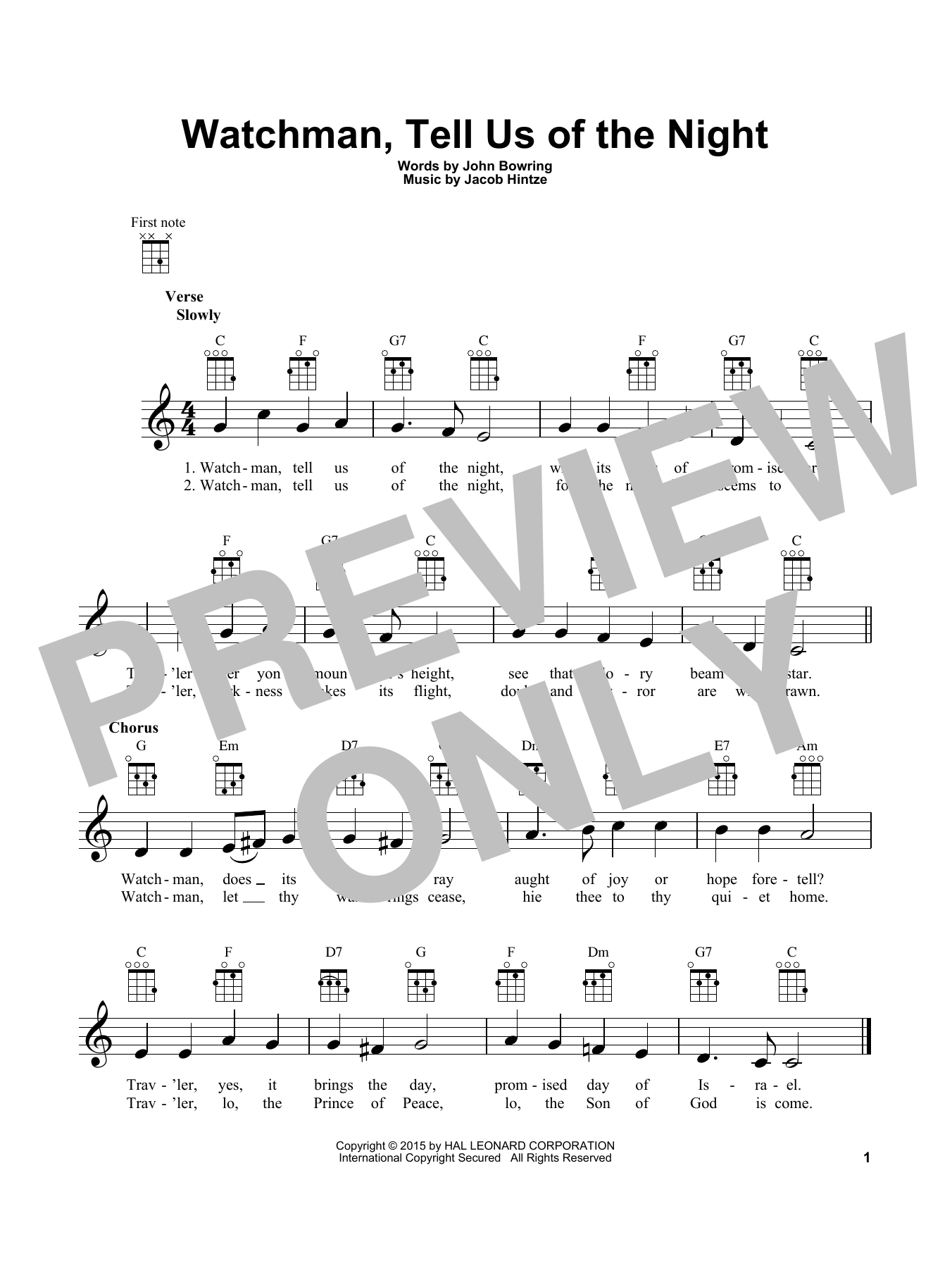 Download John Bowring Watchman, Tell Us Of The Night Sheet Music and learn how to play Ukulele PDF digital score in minutes