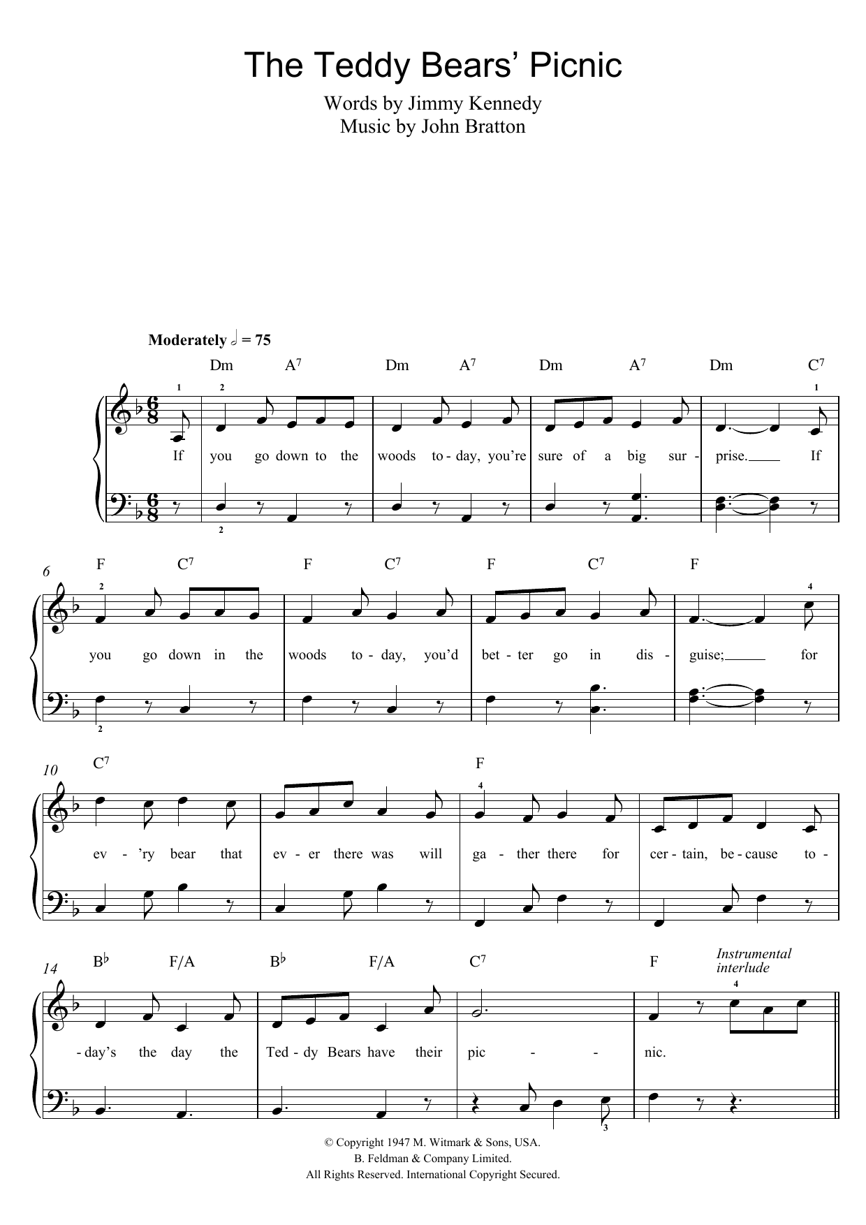 Download John Bratton The Teddy Bears' Picnic Sheet Music and learn how to play Easy Piano PDF digital score in minutes
