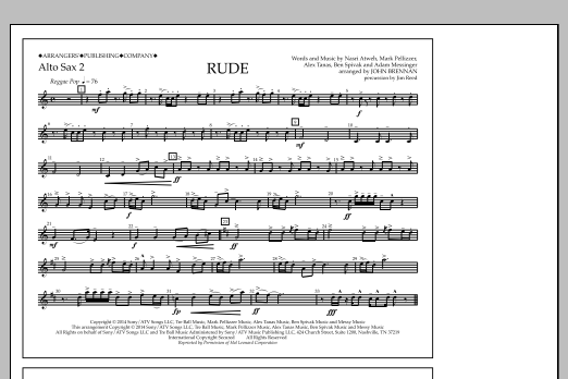 Download John Brennan Rude - Alto Sax 2 Sheet Music and learn how to play Marching Band PDF digital score in minutes