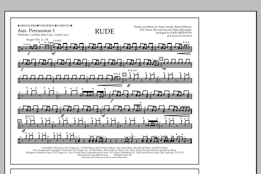 Download John Brennan Rude - Aux. Perc. 1 Sheet Music and learn how to play Marching Band PDF digital score in minutes