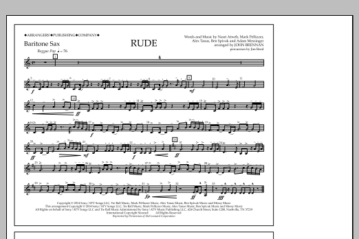 Download John Brennan Rude - Baritone Sax Sheet Music and learn how to play Marching Band PDF digital score in minutes
