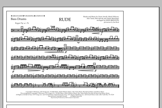 Download John Brennan Rude - Bass Drums Sheet Music and learn how to play Marching Band PDF digital score in minutes