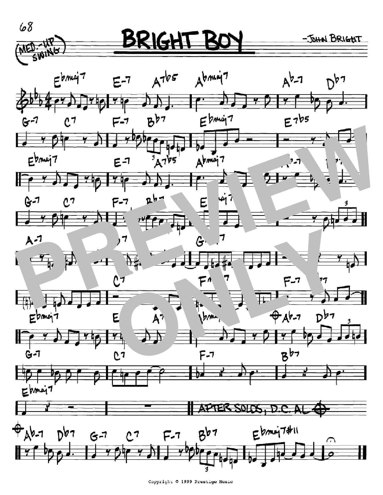 Download John Bright Bright Boy Sheet Music and learn how to play Real Book - Melody & Chords - C Instruments PDF digital score in minutes