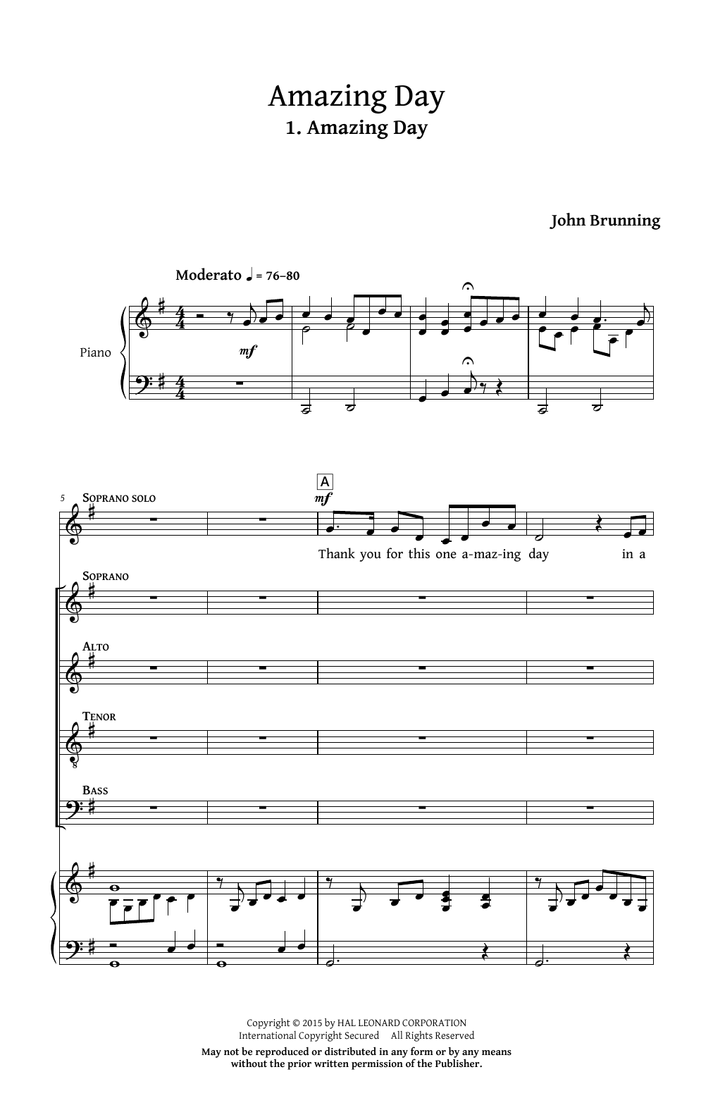 Download John Brunning Amazing Day Sheet Music and learn how to play Choral PDF digital score in minutes