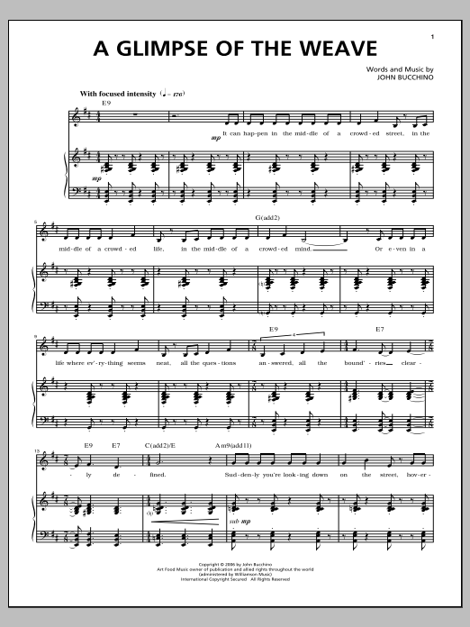 Download John Bucchino A Glimpse Of The Weave Sheet Music and learn how to play Piano & Vocal PDF digital score in minutes
