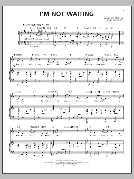 Download John Bucchino I'm Not Waiting Sheet Music and learn how to play Piano & Vocal PDF digital score in minutes