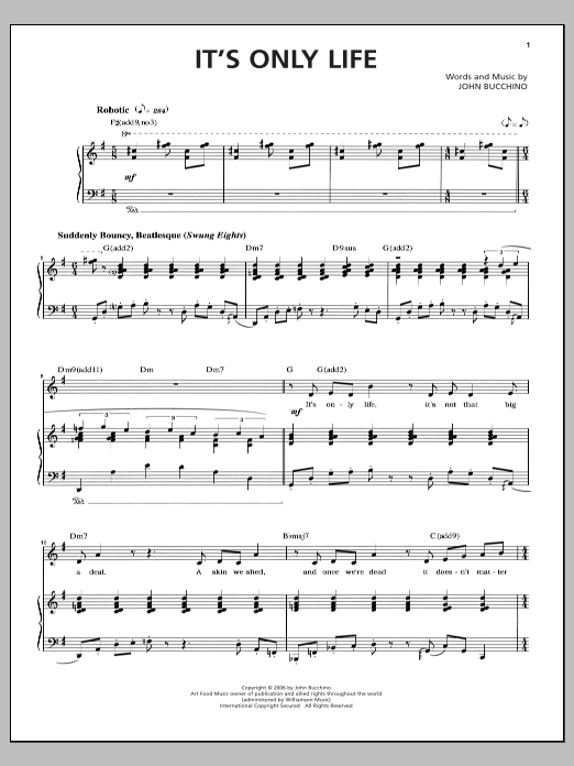 Download John Bucchino It's Only Life Sheet Music and learn how to play Piano & Vocal PDF digital score in minutes